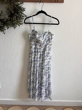 Trixxi White Midi Dress with Blue Floral Print